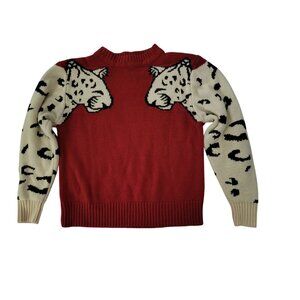 Angashion Leopard Pattern Sweater Medium -M Red/Cream